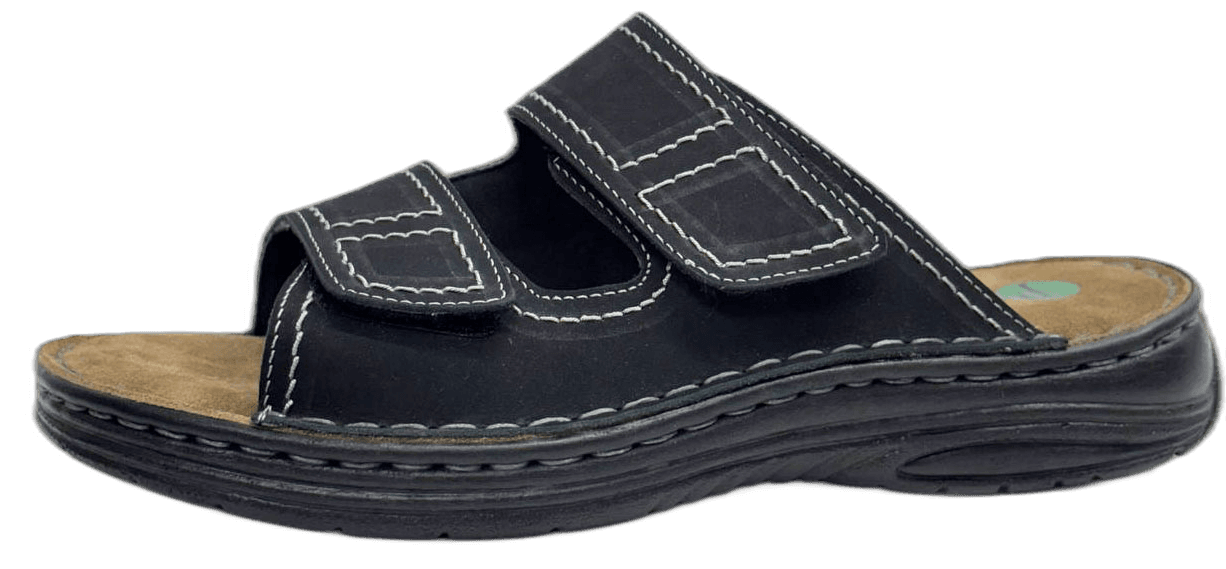 Men's black leather slide sandal