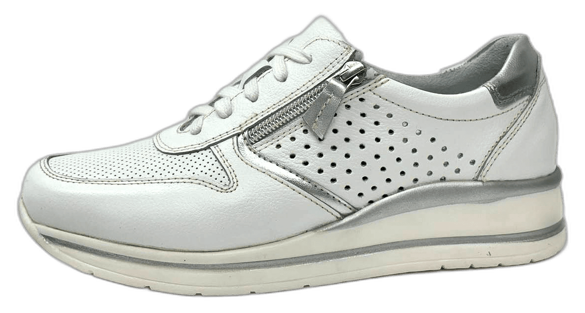 Ladies' white perforated leather comfort sneaker