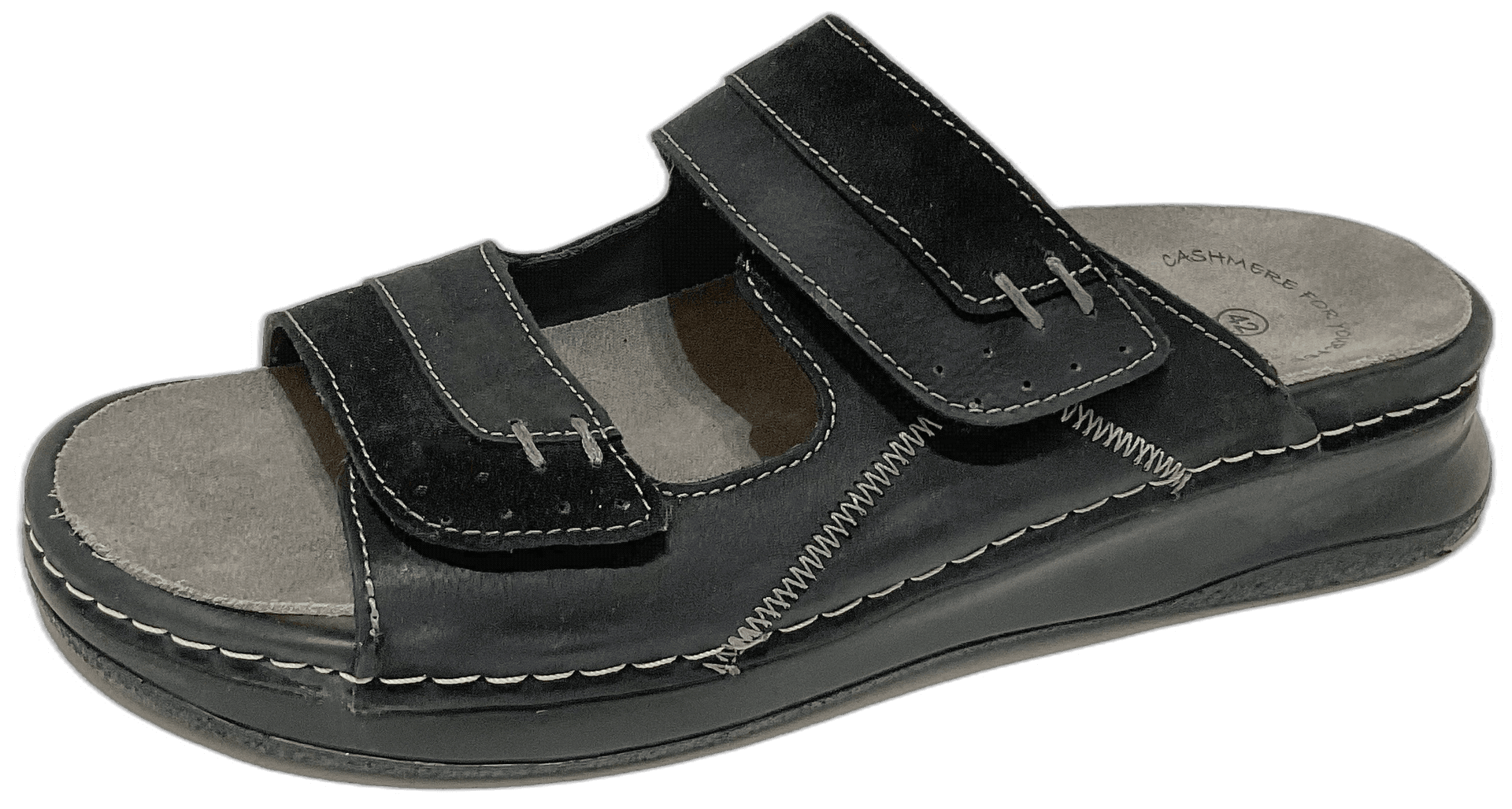 Ladies' black leather slide sandal
