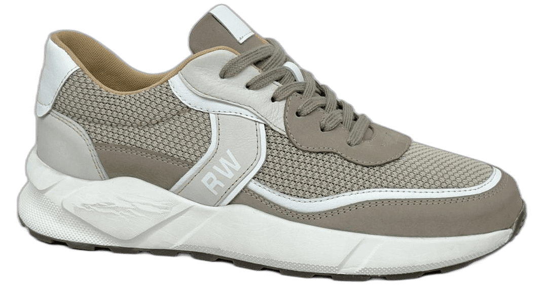 Men's beige leather and mesh sneaker