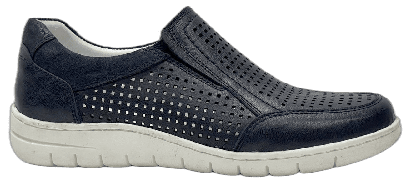 Ladies' navy perforated leather slip-on
