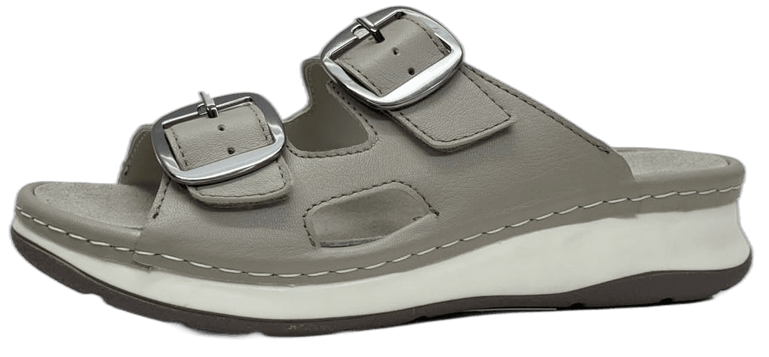 Ladies' taupe leather buckle slide