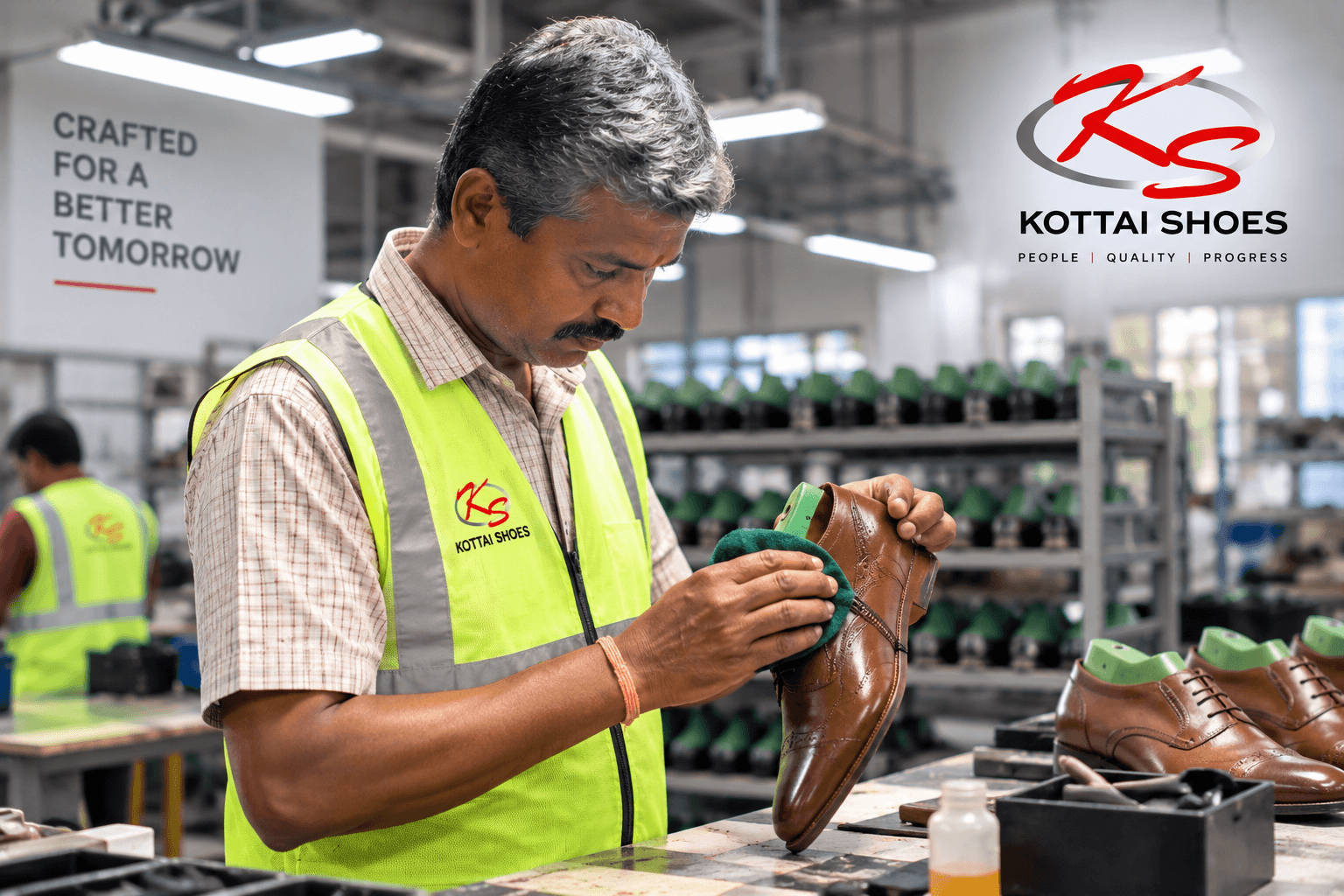 Finishing leather footwear at Kottai Shoes